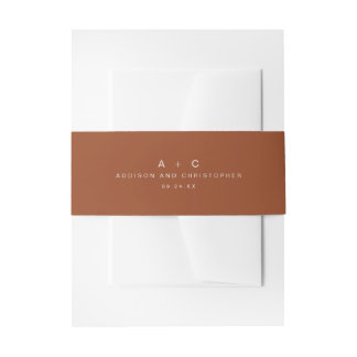 Simple Terracotta Cream Initials Monogram Wedding Invitation Belly Band