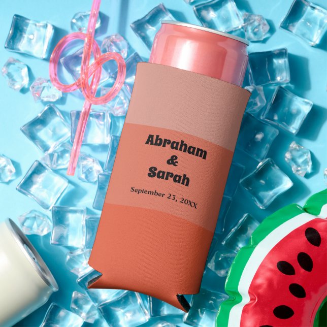 Simple Terracotta Earth Tones Ombre Wedding Favour Seltzer Can Cooler (In Situ Summer)