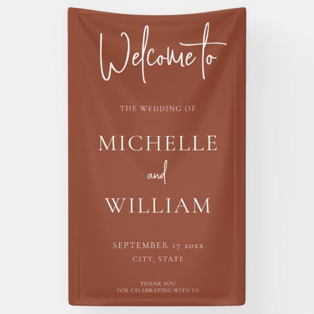 Simple Terracotta Elegant Script Wedding Welcome Banner (Vertical)