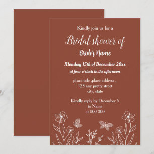 Simple terracotta floral bridal shower invitation