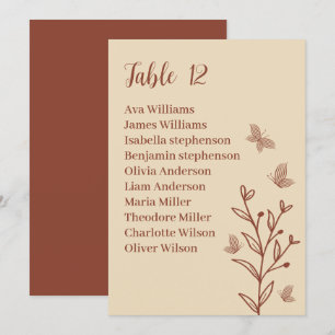 Simple terracotta floral seating chart card