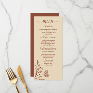 Simple terracotta floral wedding menu