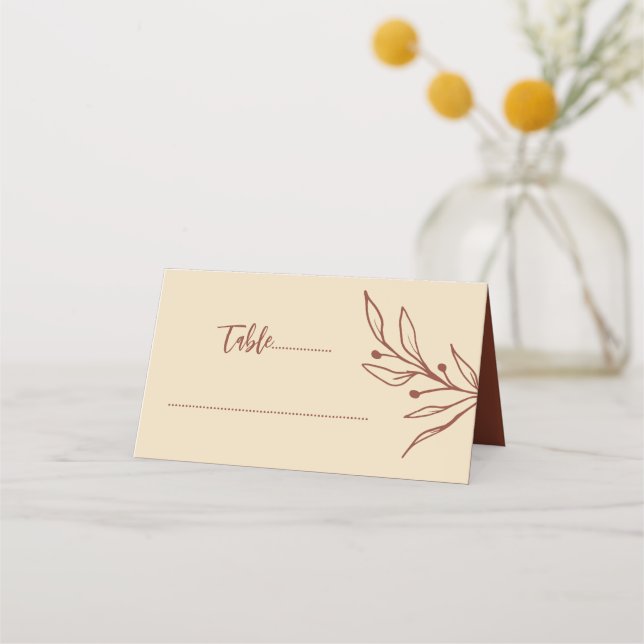Simple terracotta floral wedding place card (Front)