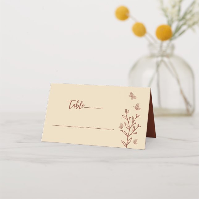 Simple terracotta floral wedding place card (Front)