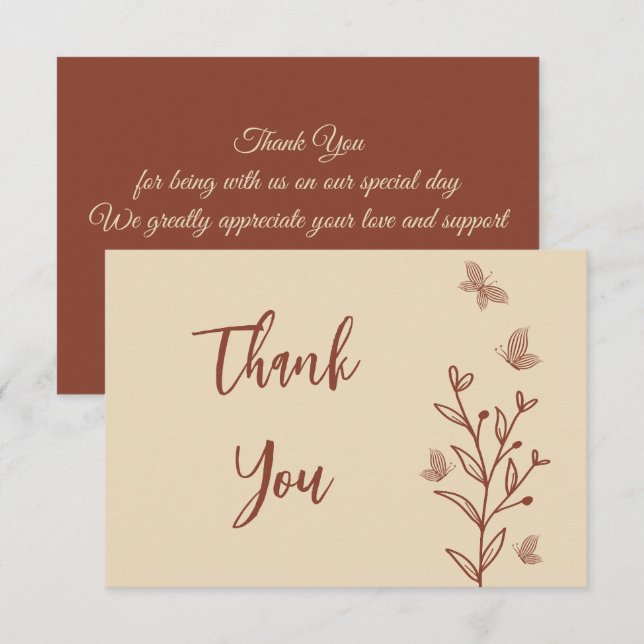 Simple terracotta floral wedding thank you card (Front/Back)