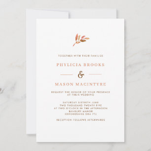 Simple Terracotta Leaf Fall Wedding Invitation