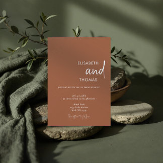 Simple terracotta modern minimalistic wedding  invitation