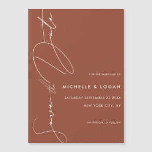 Simple Terracotta Modern Script Save the Date Magnetic Invitation