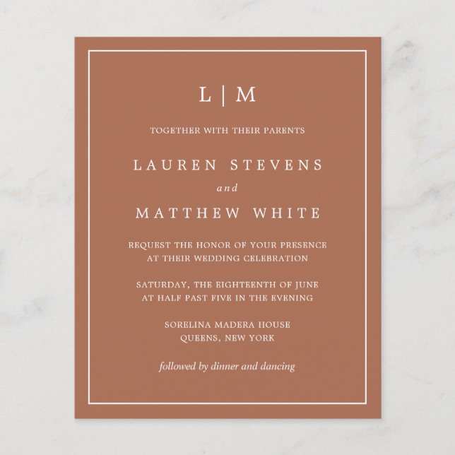 Simple Terracotta Monogram Budget Wedding Invite (Front)