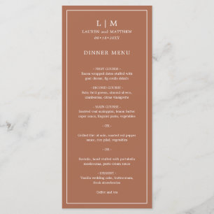 Simple Terracotta Monogram Elegant Wedding Menu