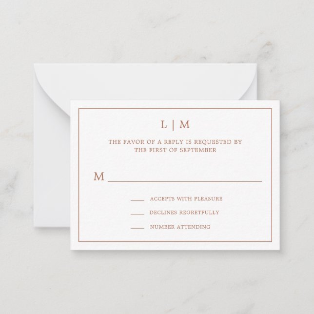 Simple Terracotta Monogram Mini Wedding RSVP Card (Front)
