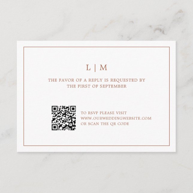 Simple Terracotta Monogram QR Code Elegant Wedding RSVP Card (Front)