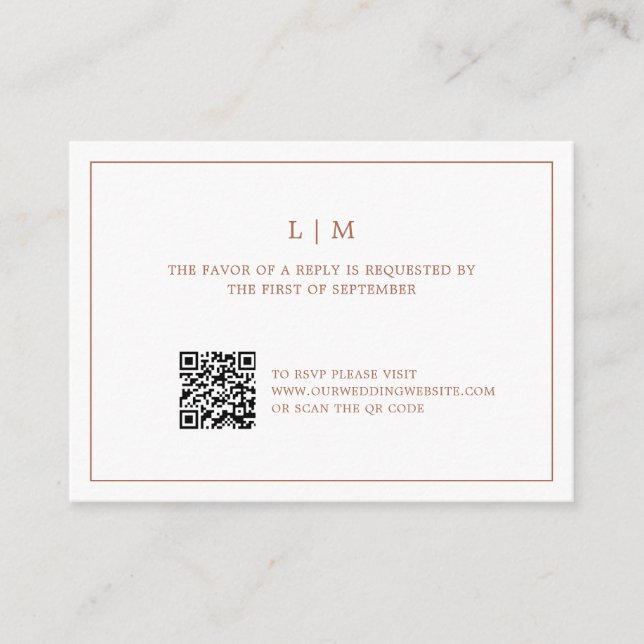 Simple Terracotta Monogram QR Code Wedding RSVP Card (Front)