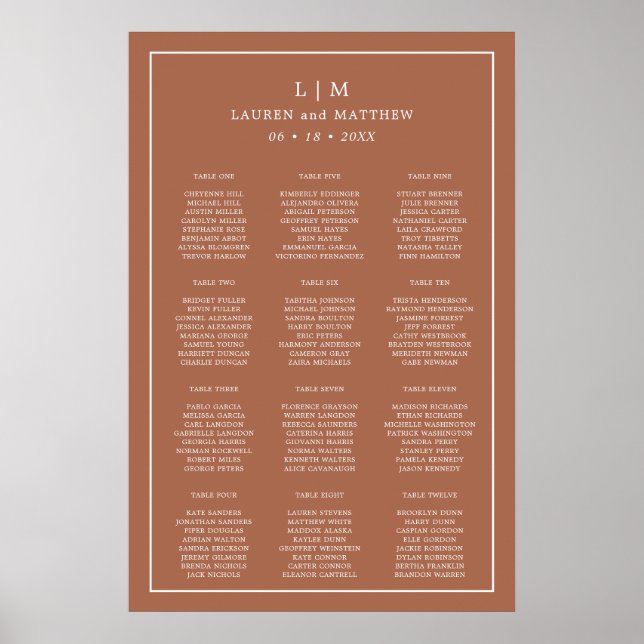 Simple Terracotta Monogram Wedding Seating Chart (Front)