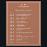 Simple Terracotta Monogram Wedding Timeline<br><div class="desc">Simple terracotta Wedding Timeline featuring a modern yet elegant design with your two letter monogram at the top and your details surrounded by a thin border. All text is in white over a burnt orange / rust background and may be changed to any colours you wish by clicking the "customize"...</div>