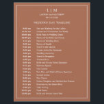 Simple Terracotta Monogram Wedding Timeline<br><div class="desc">Simple terracotta Wedding Timeline featuring a modern yet elegant design with your two letter monogram at the top and your details surrounded by a thin border. All text is in white over a burnt orange / rust background and may be changed to any colours you wish by clicking the "customize"...</div>