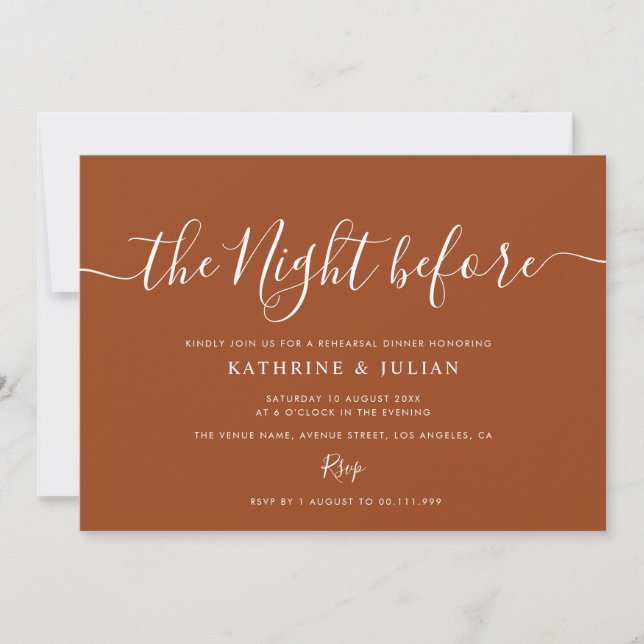simple terracotta rehearsal dinner invitation (Front)