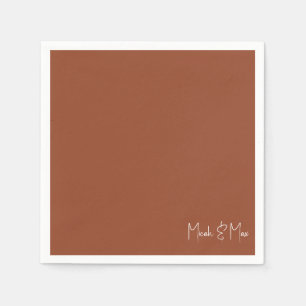 Simple Terracotta Script Names Wedding Cocktail Napkin