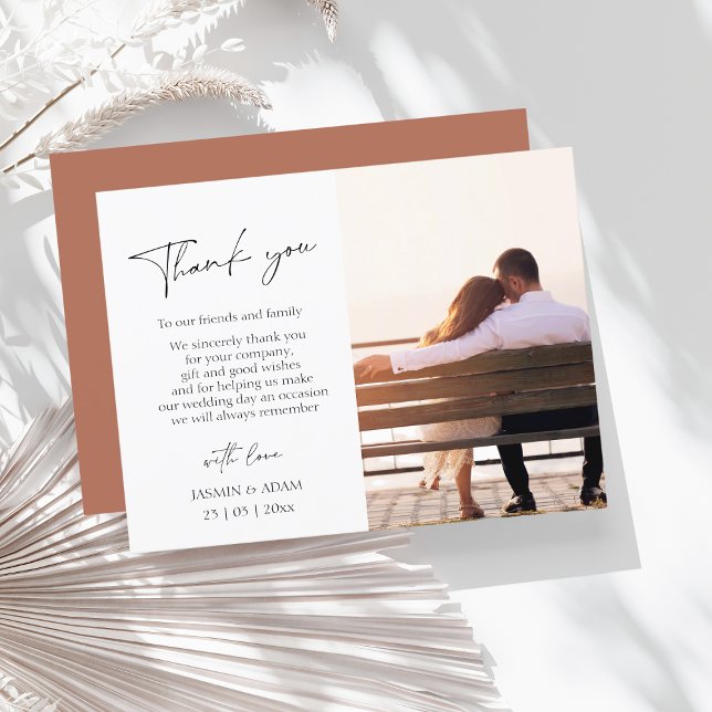 Simple Terracotta Script Photo Wedding Thank You Postcard (Creator Uploaded)