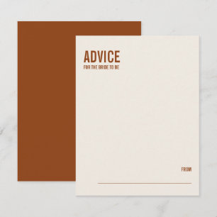 Simple Terracotta typography Bridal Shower Advice Card