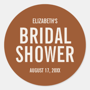 Simple Terracotta Typography Bridal Shower Classic Round Sticker