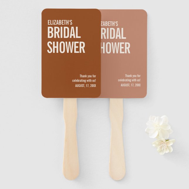 Simple Terracotta Typography Bridal Shower  Hand Fan (Front and Back)