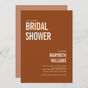 Simple Terracotta Typography Bridal Shower Invitation
