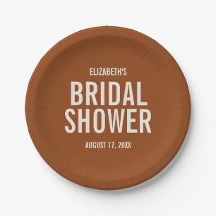 Simple Terracotta Typography Bridal Shower Paper Plate
