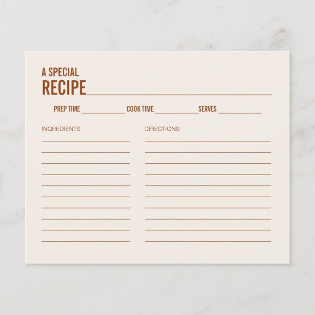 Simple Terracotta Typography Bridal Shower Recipe (Front)