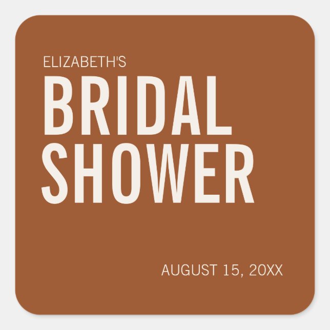 Simple Terracotta Typography Bridal Shower Square Sticker (Front)