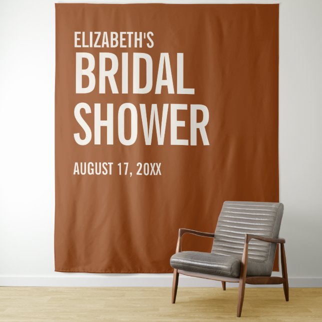 Simple Terracotta Typography Bridal Shower Tapestry (In Situ)