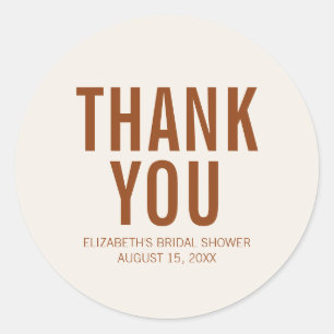 Simple Terracotta Typography Bridal Thank You  Cla Classic Round Sticker