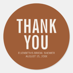 Simple Terracotta Typography Bridal Thank You Classic Round Sticker