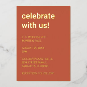 Simple Terracotta Wedding Foil Invitation