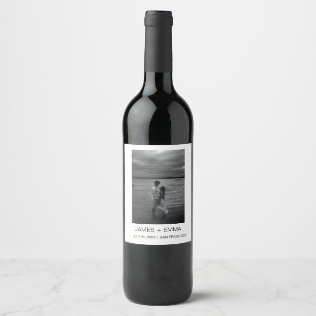 Simple Text and Photo Weeding  Wine Label (Front)