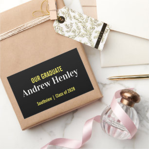 Simple Text Black and Gold Graduation Party Favour Sticker