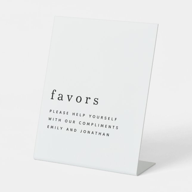 Simple Text Black White  Favors Wedding Pedestal Sign (Front)