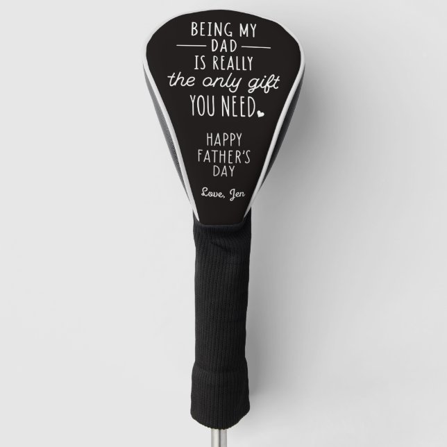 Simple Text Black White Funny Quote Fathers Day Golf Head Cover (Front)