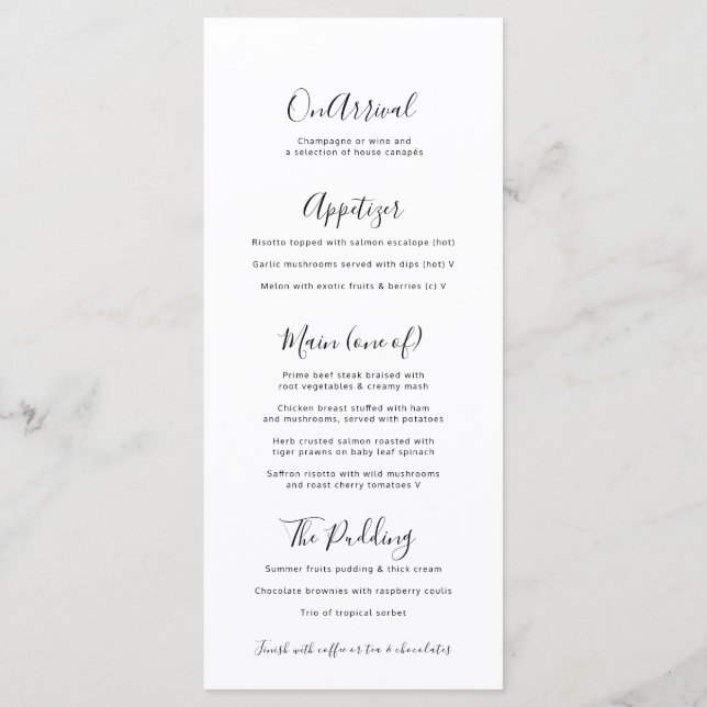 Simple text black with white heart wedding menus (Back)