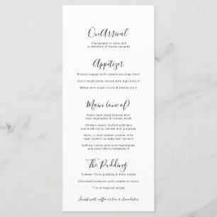 Simple text black with white heart wedding menus