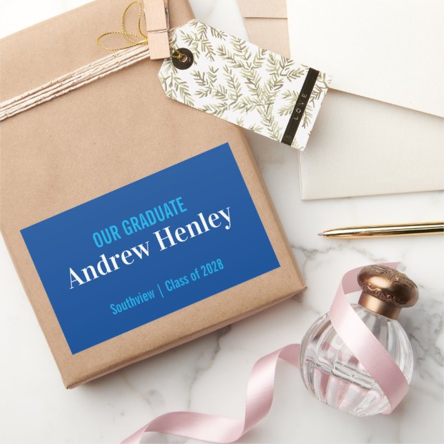Simple Text Blue and White Graduation Party Favour Sticker (Gifting)