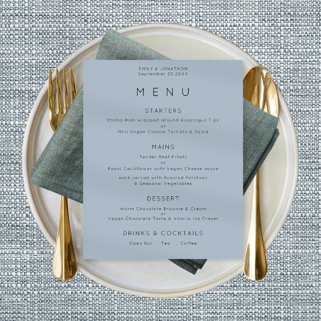 Simple Text Dusty Blue Wedding Menu Poster (Creator Uploaded)