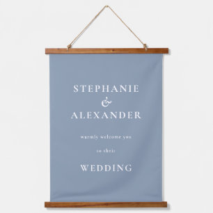 Simple Text Dusty Blue Welcome Wedding  Hanging Tapestry