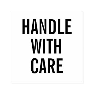 Simple text handle with care rubber stamp