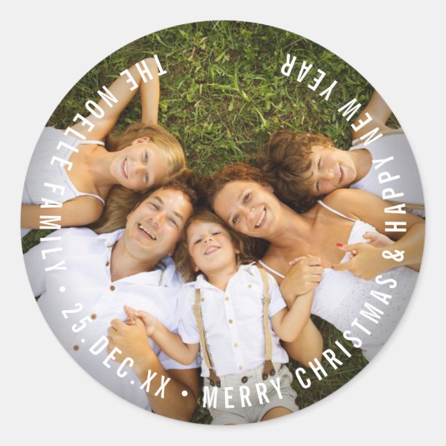 Simple Text Merry Christmas Circle Holiday Photo Classic Round Sticker (Front)