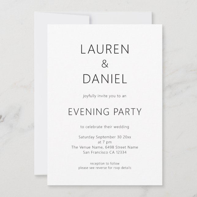 Simple Text Only QR Code Wedding Evening Party Invitation (Front)