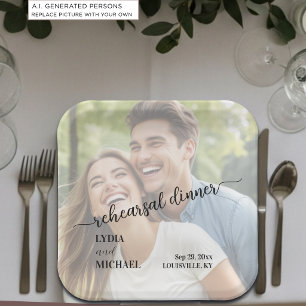 Simple Text Overlay Photo Rehearsal Dinner Paper Plate