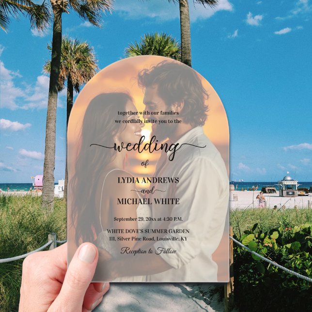 Simple Text Overlay Photo Wedding Acrylic Invitations (Creator Uploaded)
