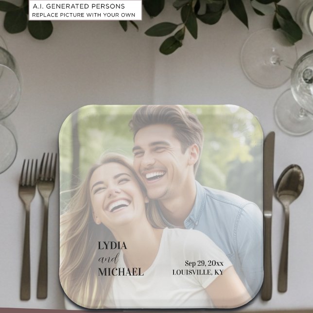 Simple Text Overlay Photo Wedding Paper Plate (Creator Uploaded)