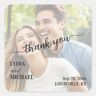 Simple Text Overlay Photo Wedding Square Sticker
